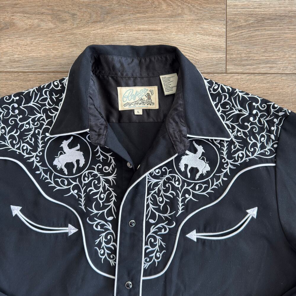 Vintage 1950s Roper Western Bucking Bronco Shirt Black Size L - Picture 3 of 10
